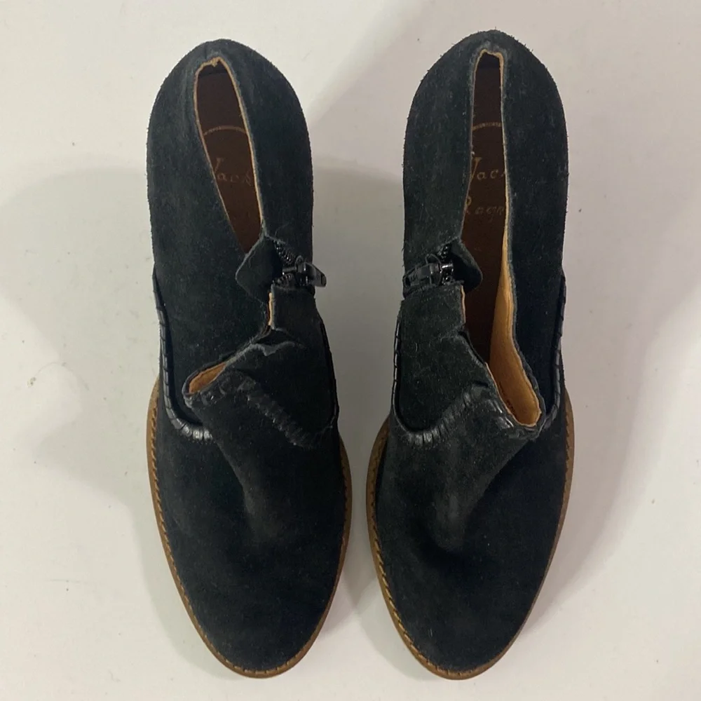 Jack Rogers Kyle black suede 3” Stacked heel booties size 6